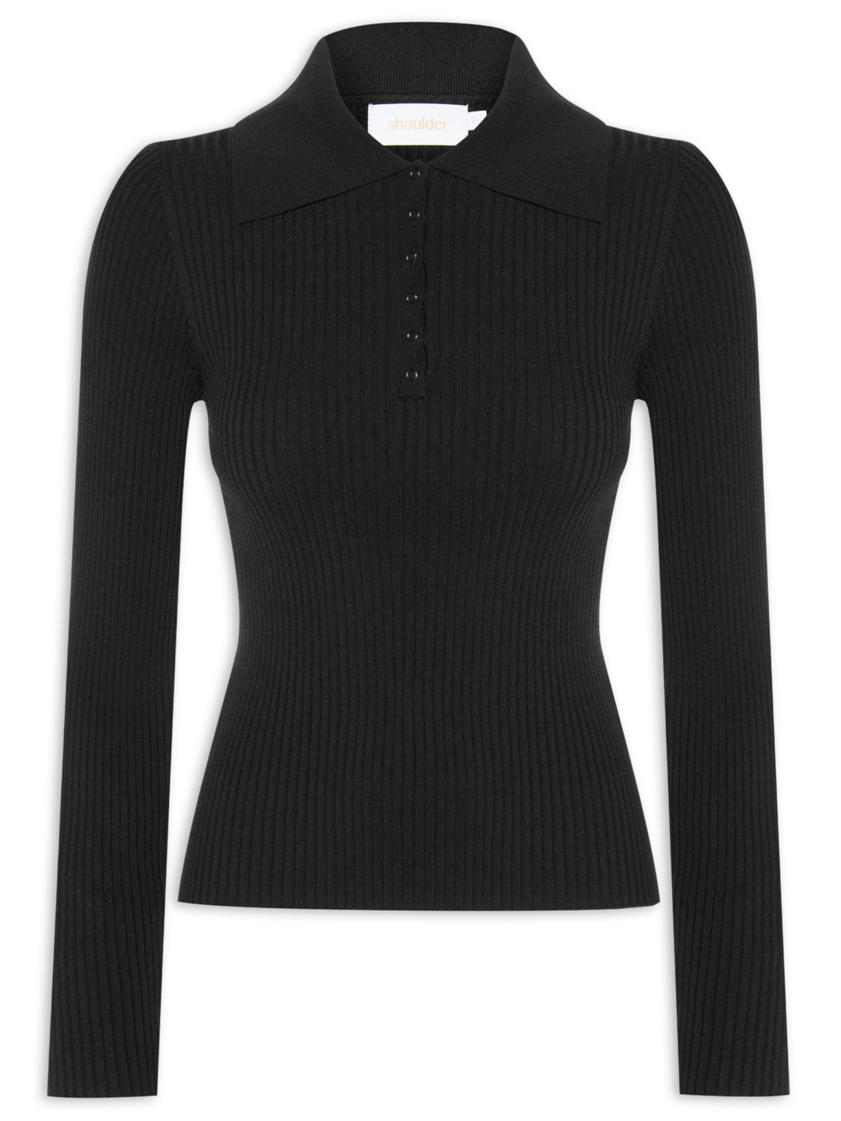 Blusa Feminina Tricot Canelada Botões - Preto