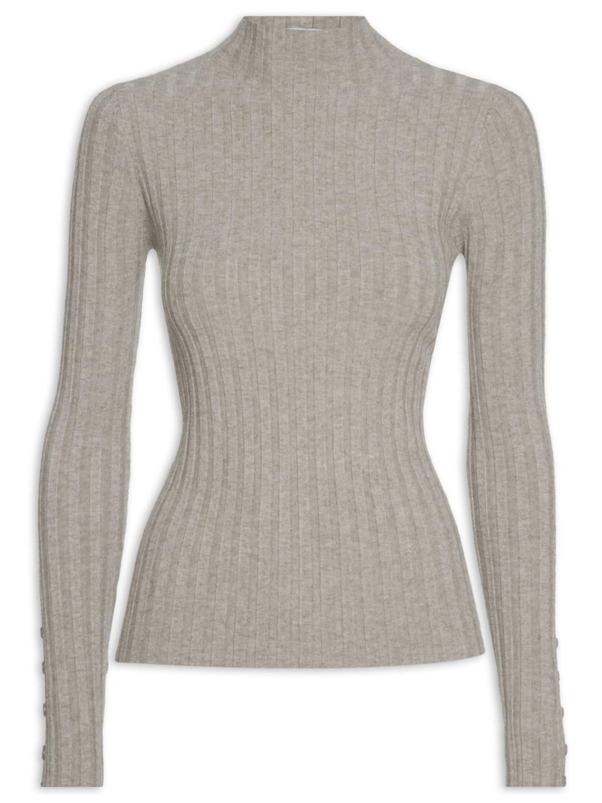 Blusa Feminina Tricot Canelada Com Manga Longa - Cinza