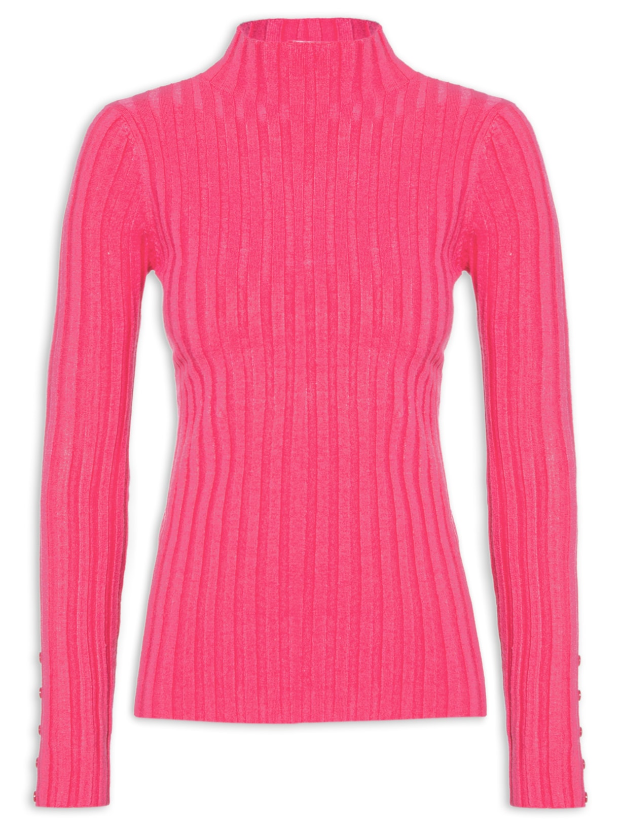 Blusa Feminina Tricot Canelada Com Manga Longa - Rosa