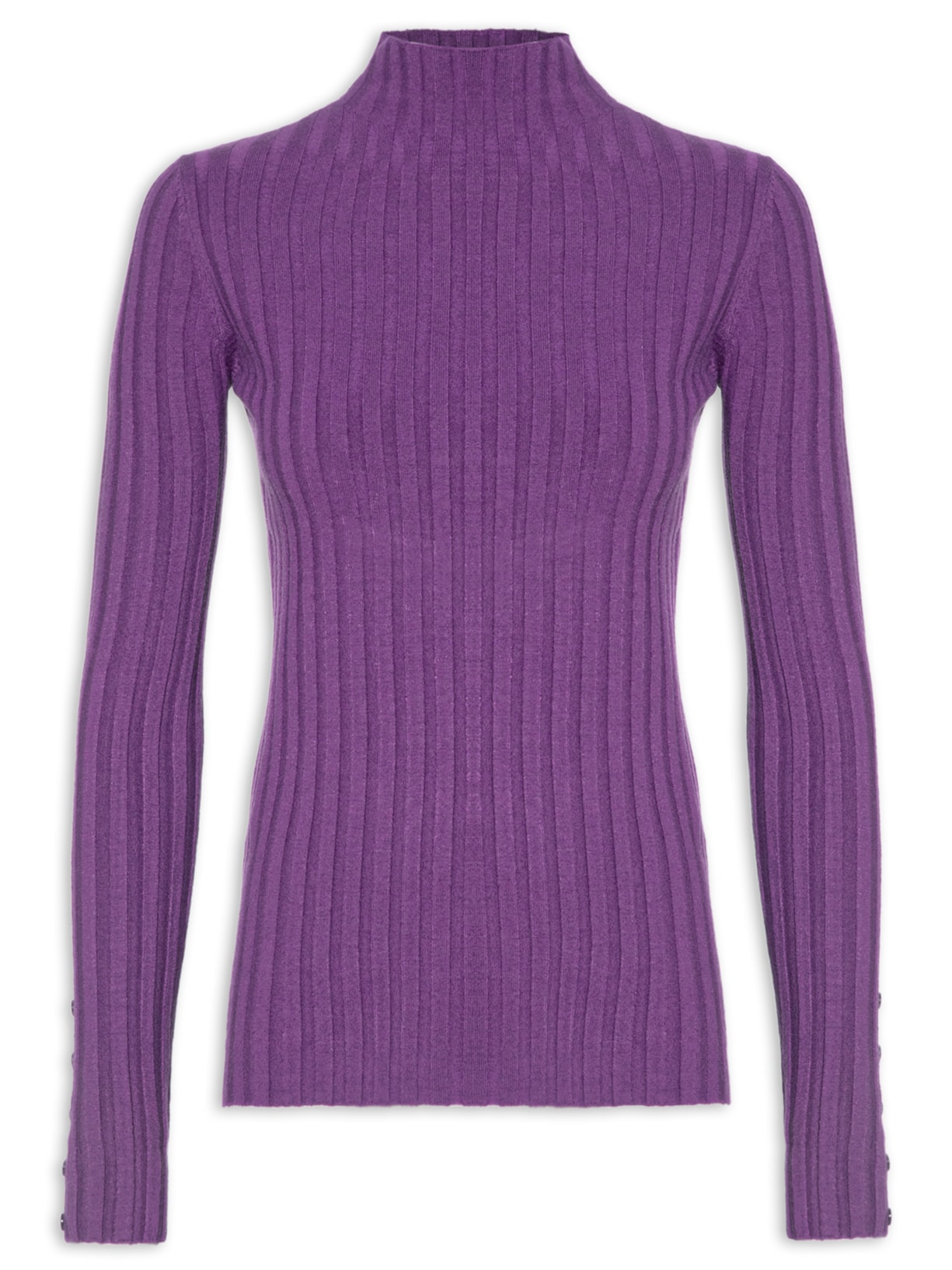 Blusa Feminina Tricot Canelada Com Manga Longa - Roxo