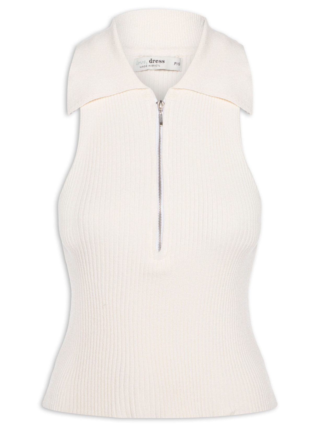 Blusa Feminina Tricot Canelada Com Zíper - Off White