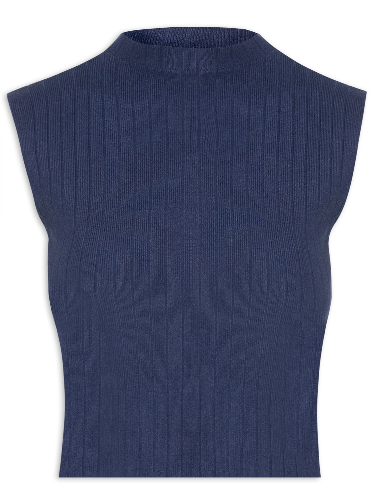 Blusa Feminina Tricot Canelada Sem Manga - Azul