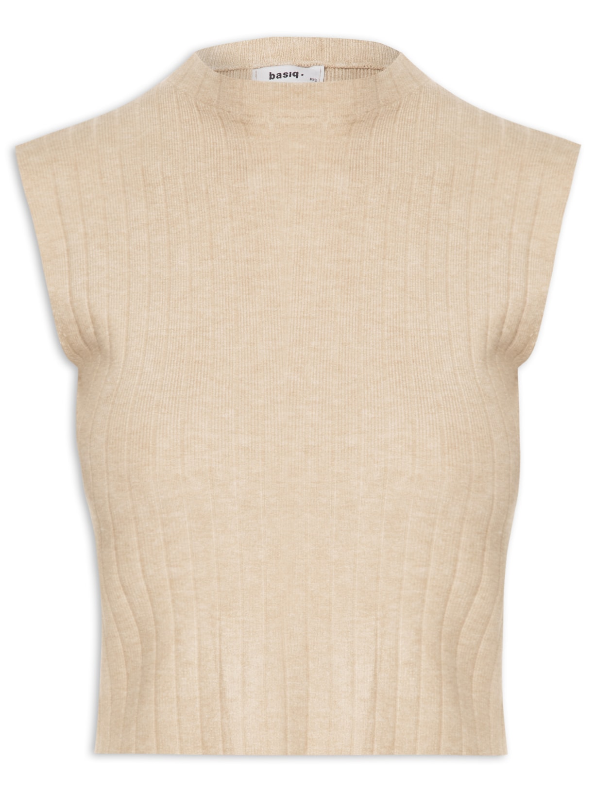 Blusa Feminina Tricot Canelada Sem Manga - Bege