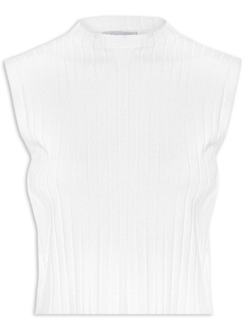 Blusa Feminina Tricot Canelada Sem Manga - Branco