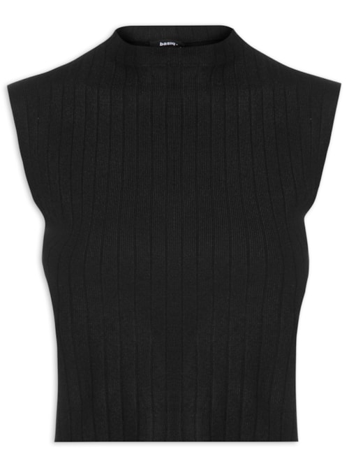Blusa Feminina Tricot Canelada Sem Manga - Preto