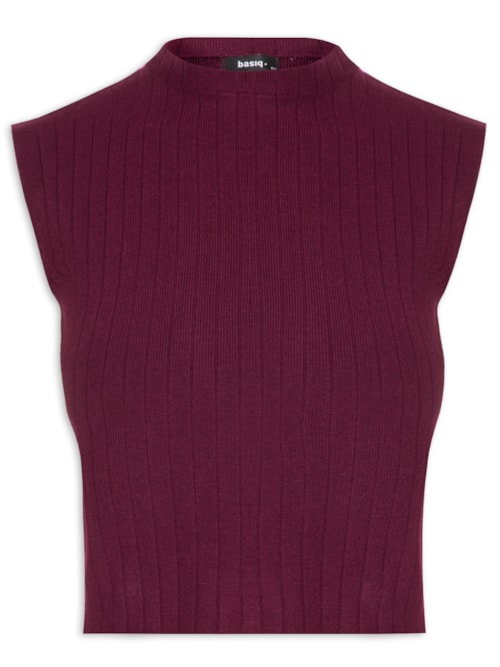 Blusa Feminina Tricot Canelada Sem Manga - Vinho