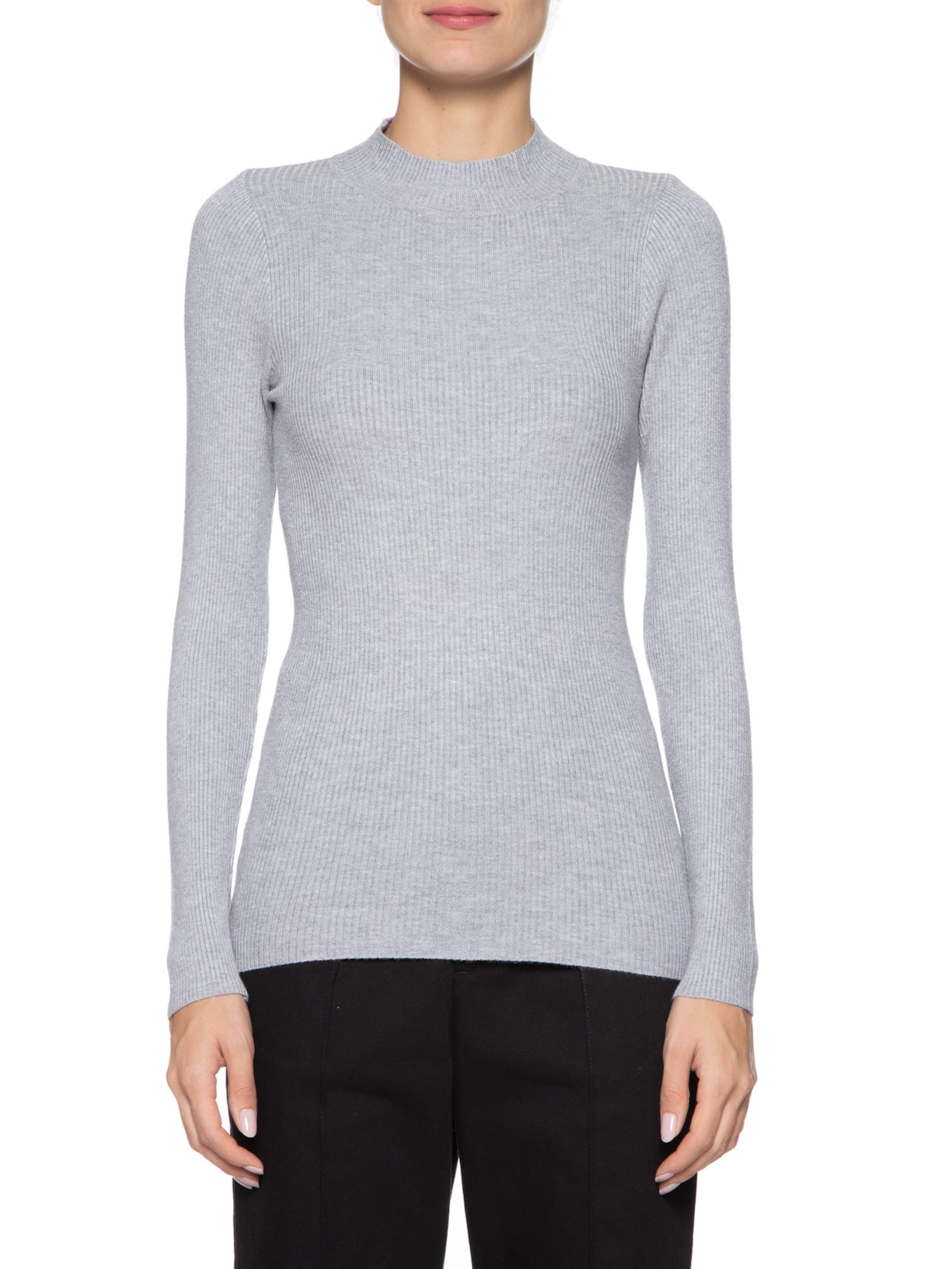 Blusa Feminina Tricot Canelado Cinza Basiq