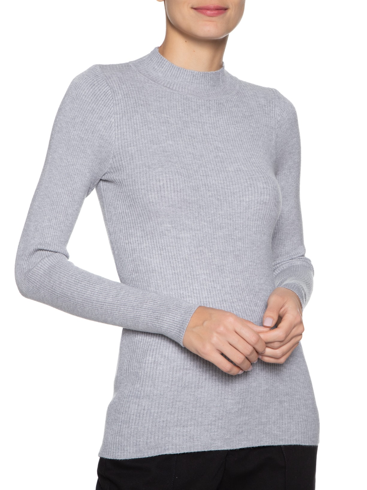 Blusa Feminina Tricot Canelado Cinza Basiq