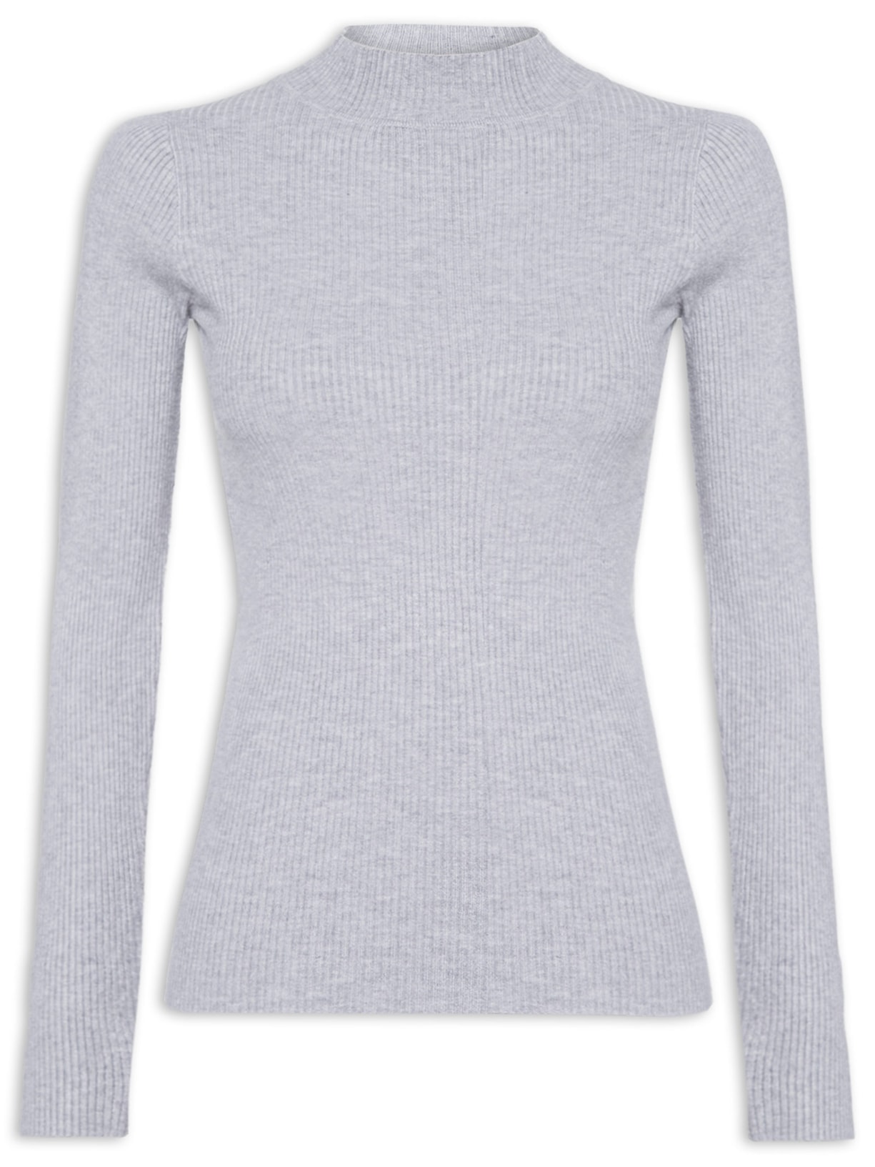 Blusa Feminina Tricot Canelado Cinza Basiq