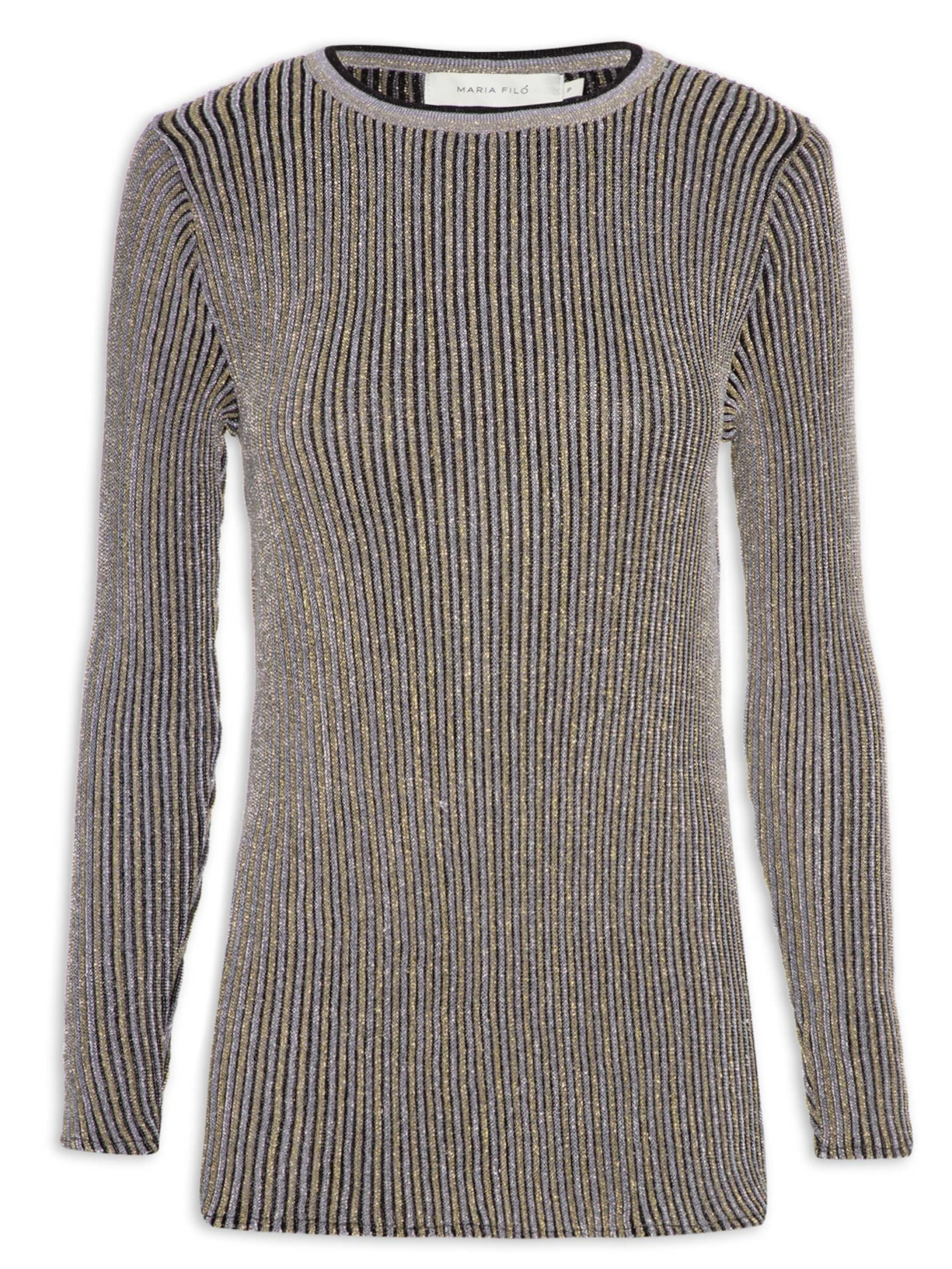 Blusa Feminina Tricot Canelado Lurex Manga Longa - Prata