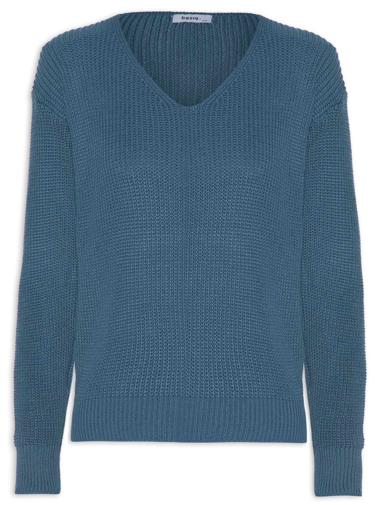 Blusa Feminina Tricot Com Decote V - Azul