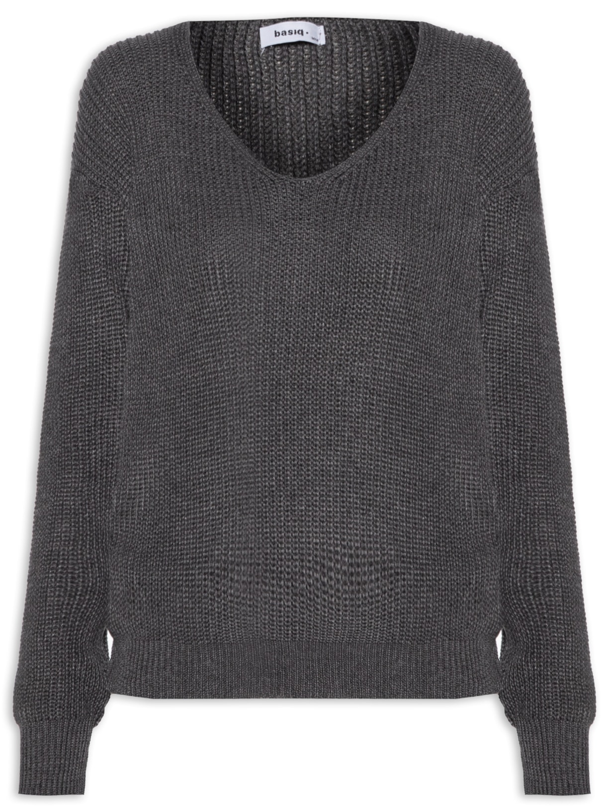 Blusa Feminina Tricot Com Decote V - Cinza