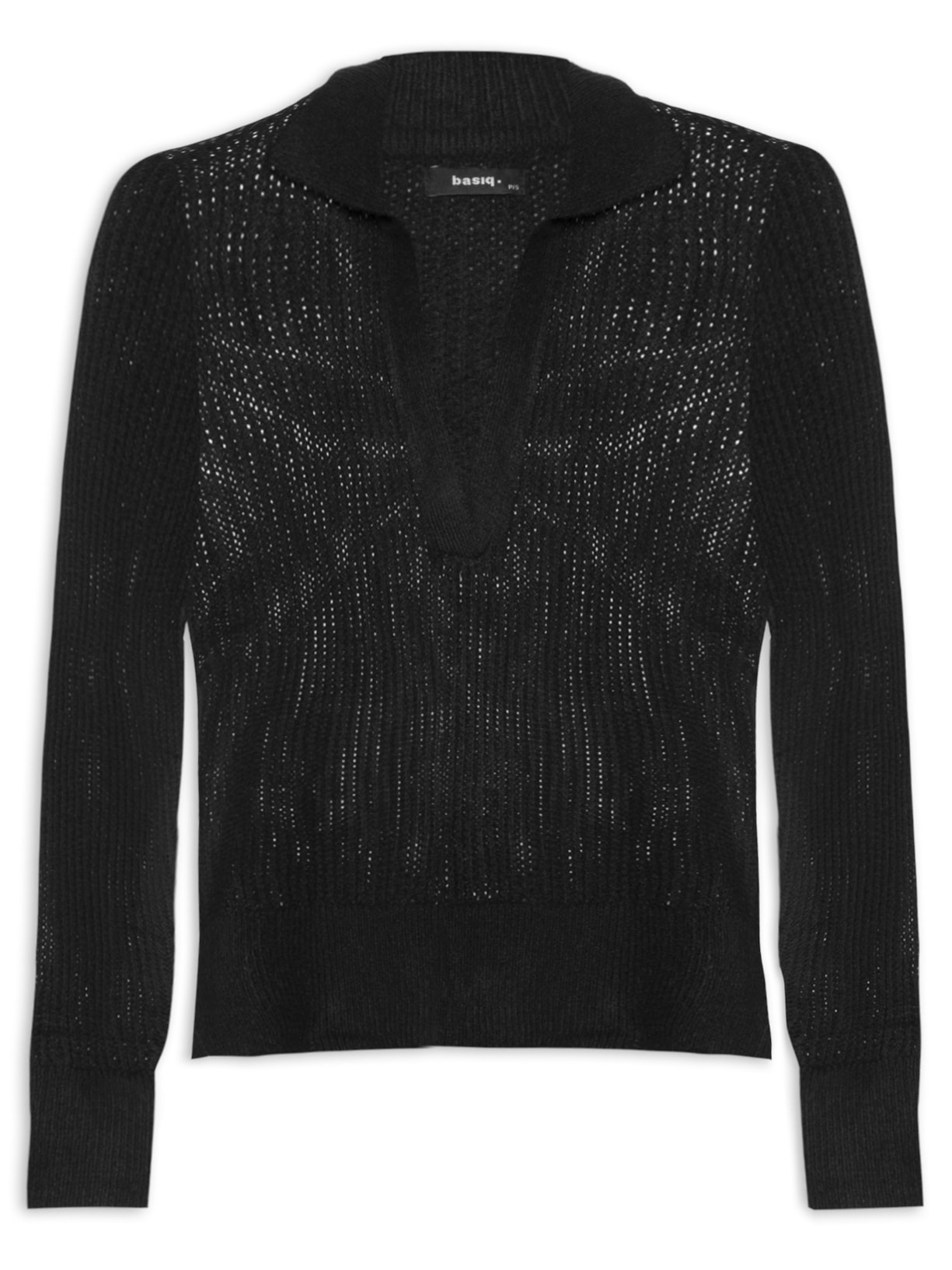 Blusa Feminina Tricot Com Decote V - Preto