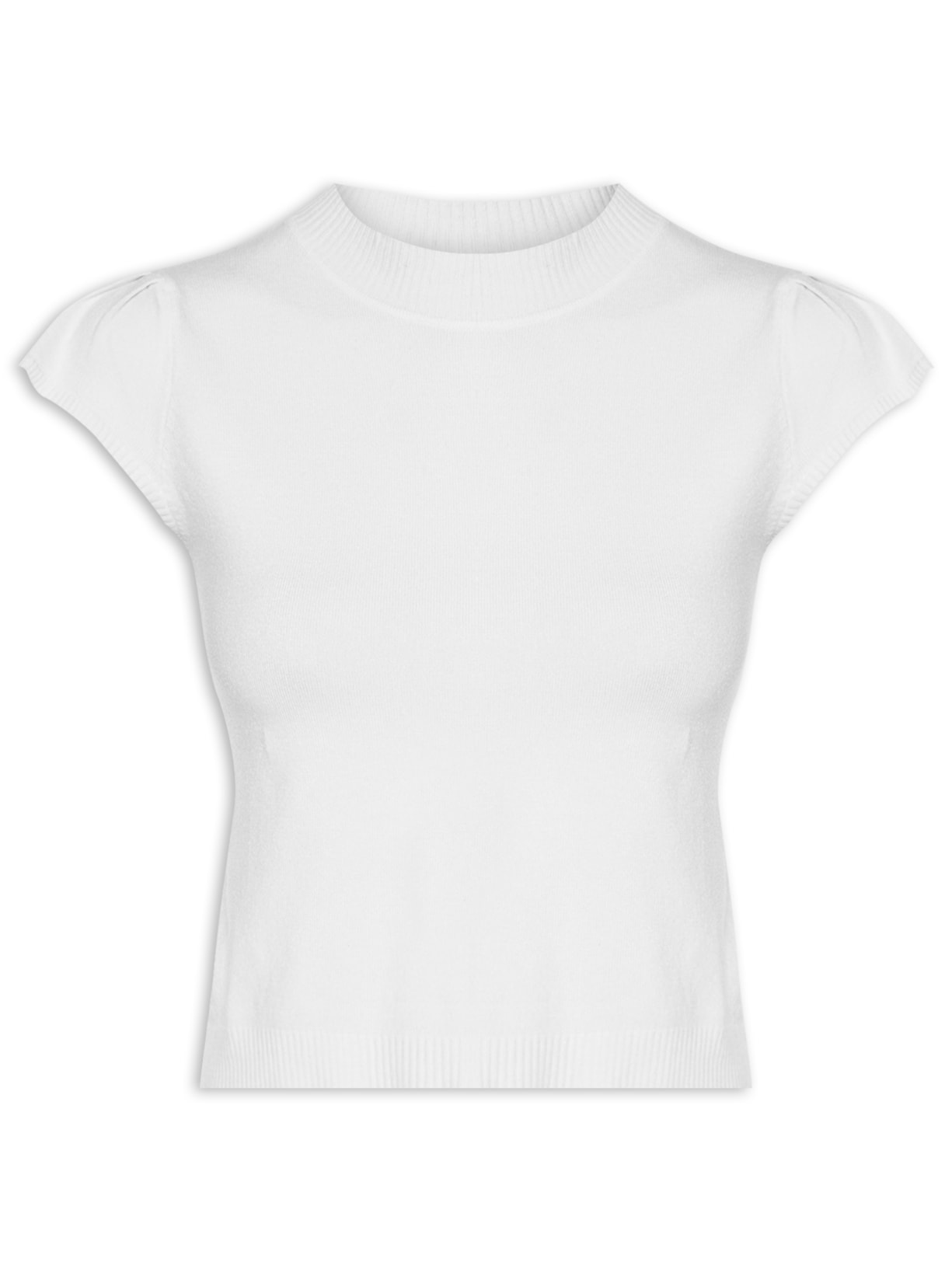 Blusa Feminina Tricot com Manga Curta Gola Alta - Branco