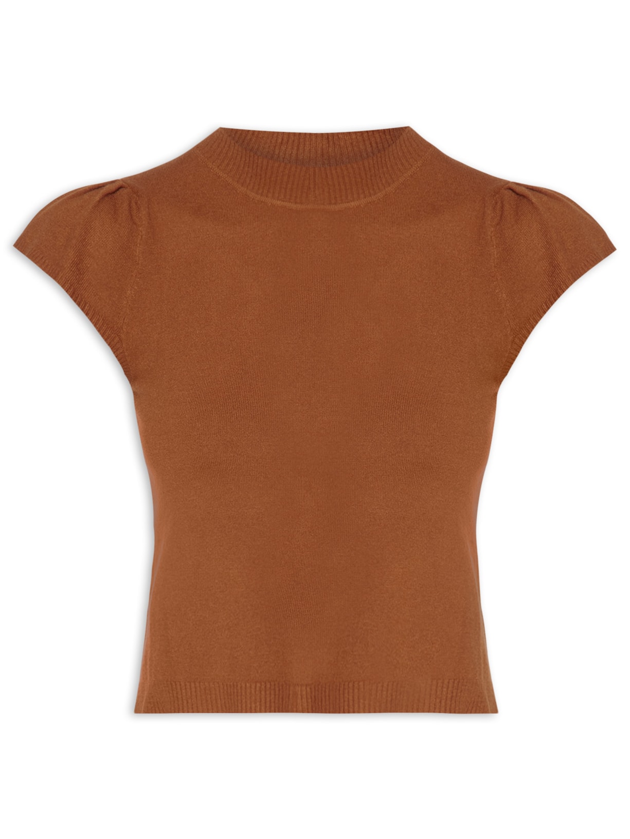 Blusa Feminina Tricot com Manga Curta Gola Alta - Laranja