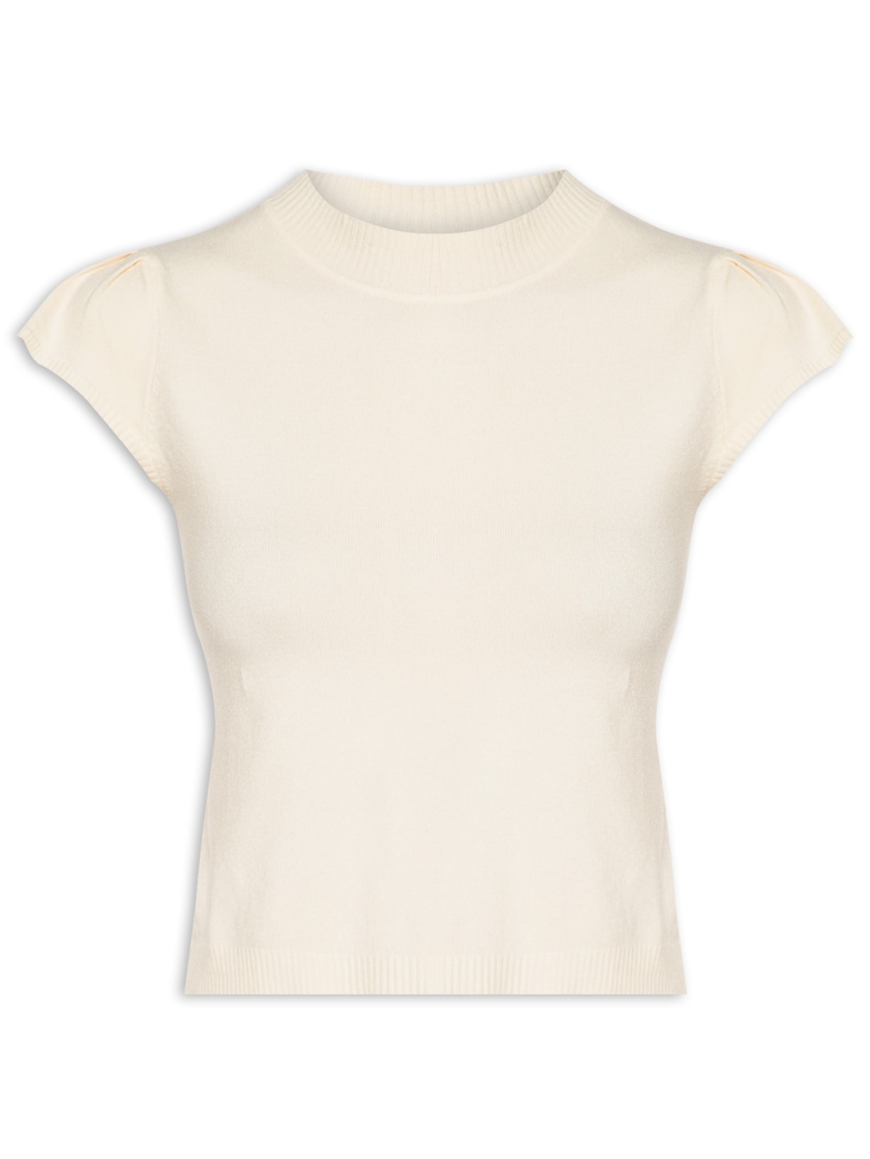 Blusa Feminina Tricot com Manga Curta Gola Alta - Off White