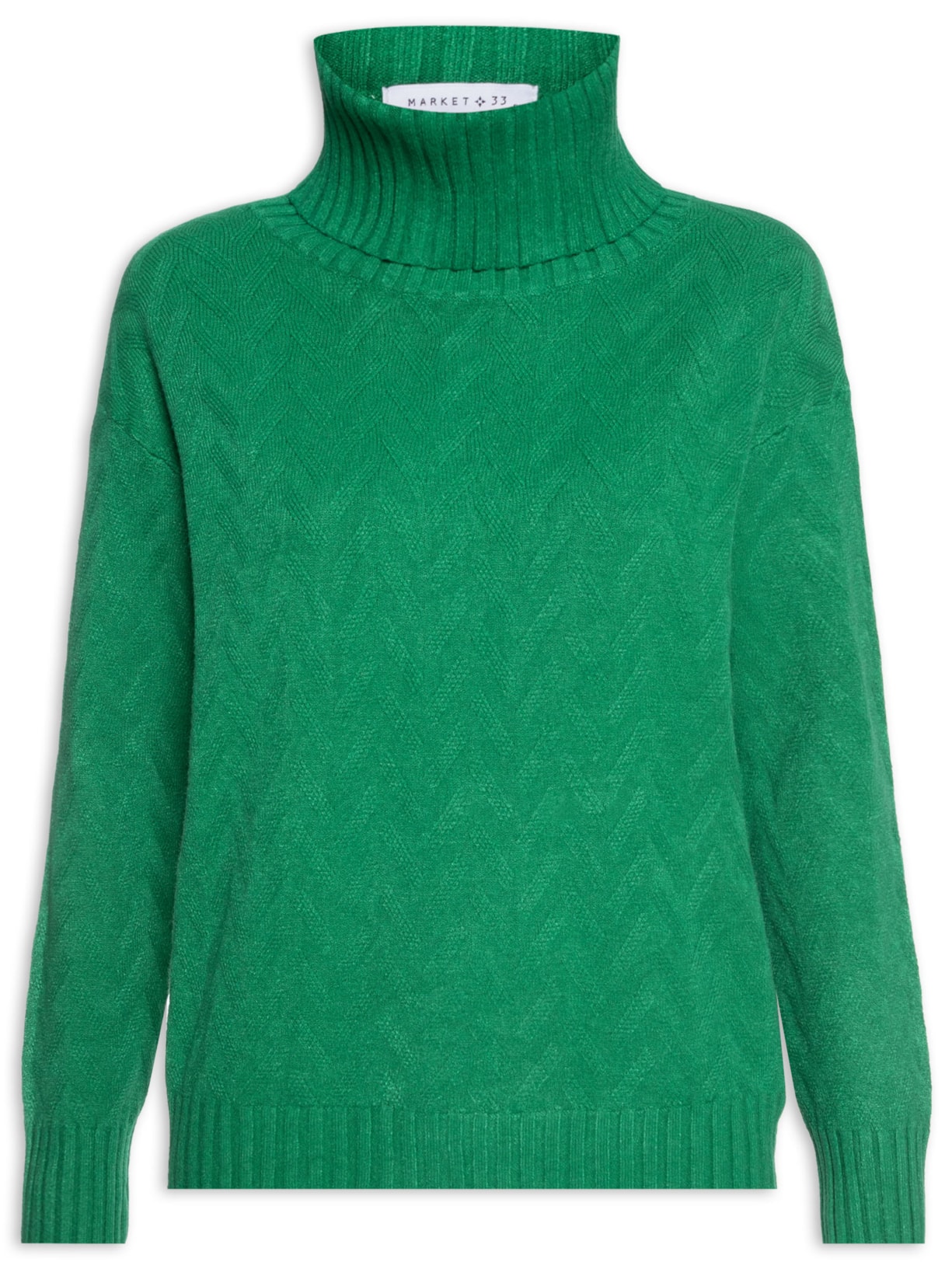 Blusa Feminina Tricot Com Manga Longa e Gola Alta - Verde
