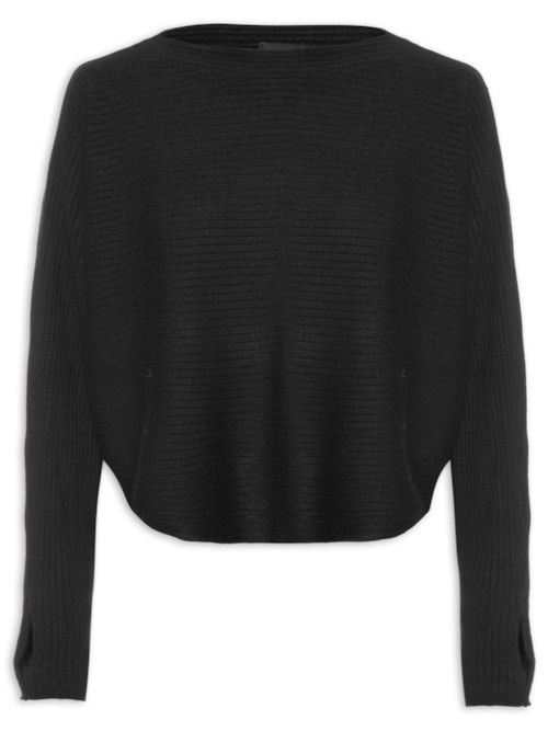 Blusa Feminina Tricot Com Manga Morcego - Preto