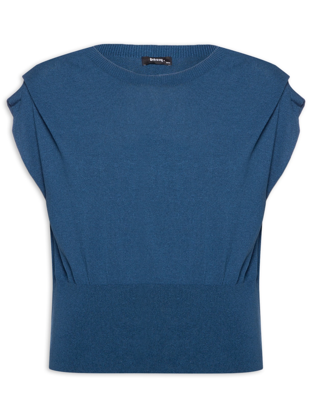 Blusa Feminina Tricot Com Prega No Ombro - Azul