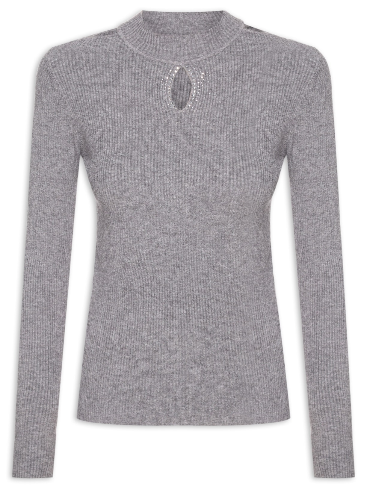 Blusa Feminina Tricot com Strass - Cinza