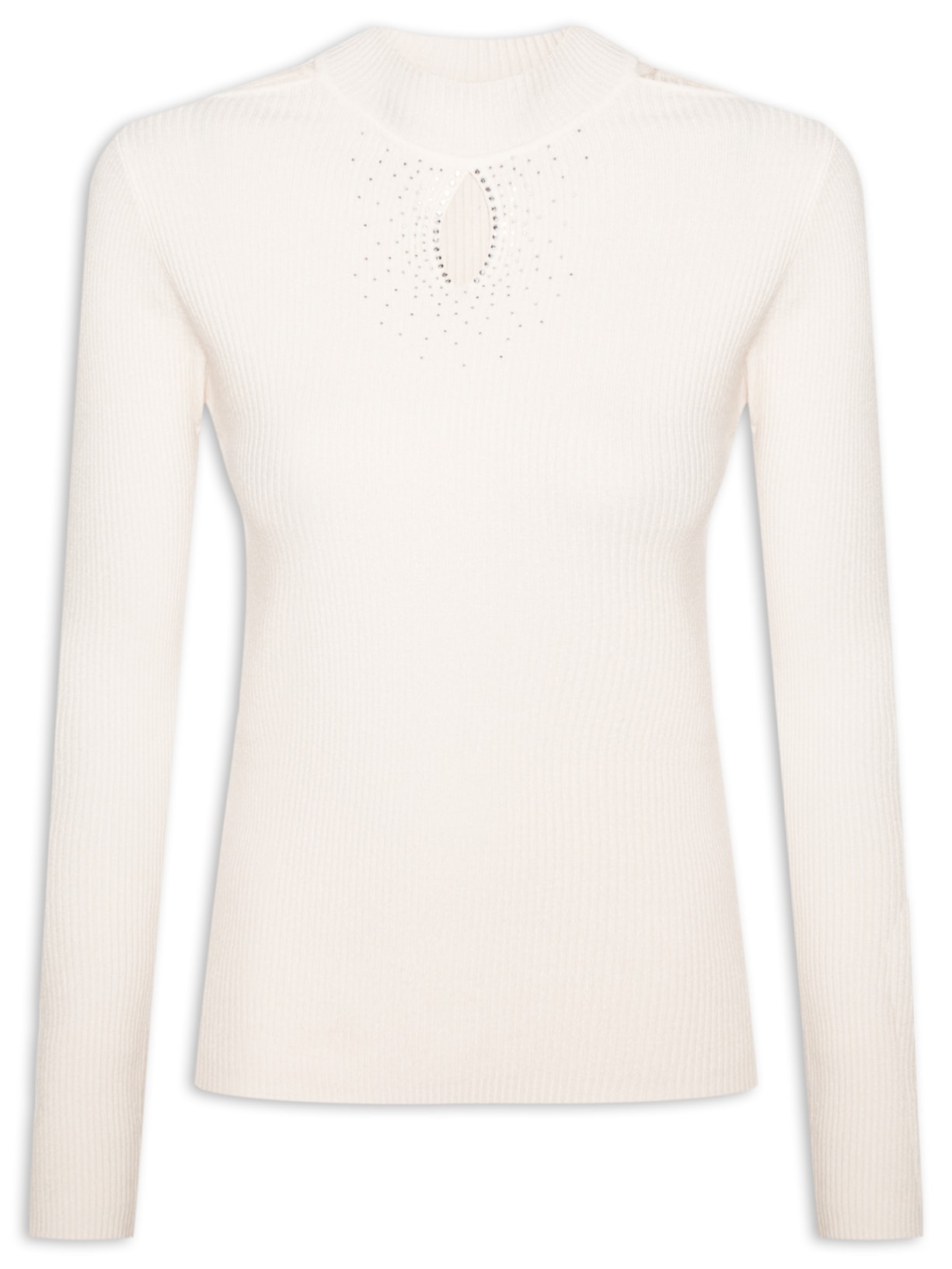 Blusa Feminina Tricot com Strass - Off White
