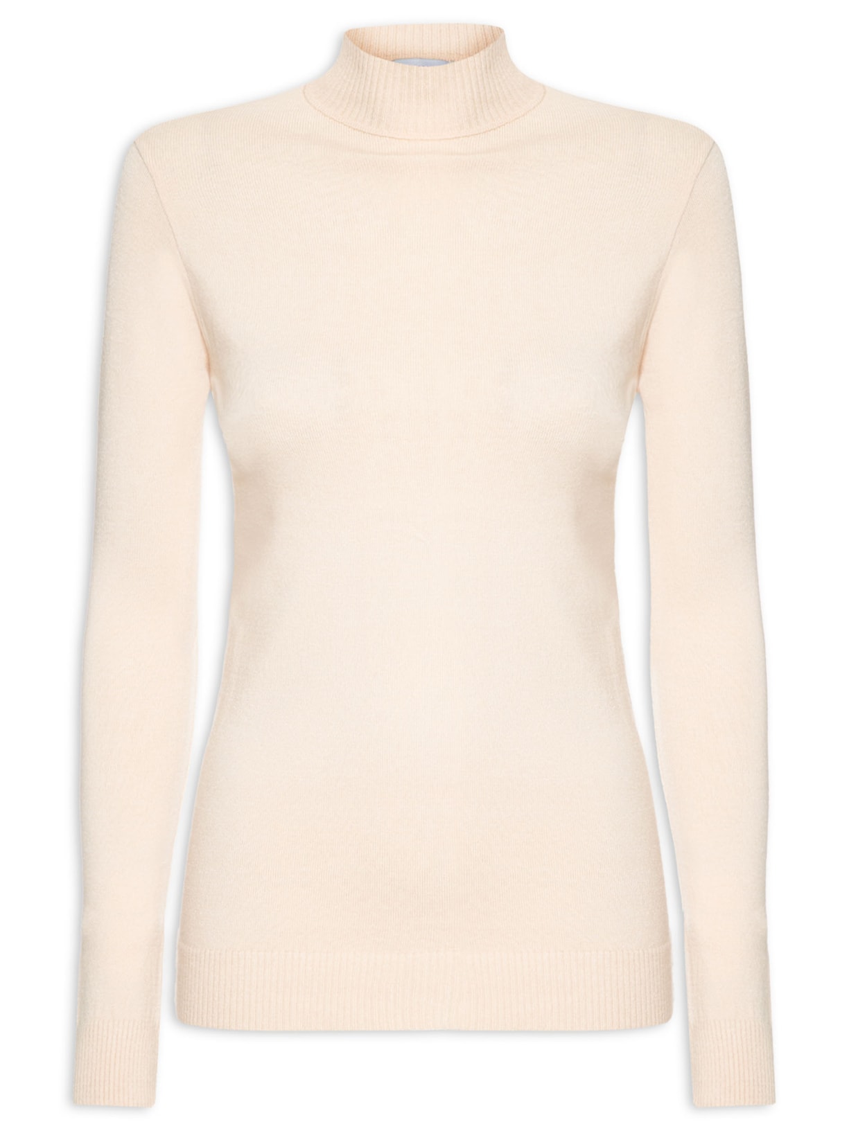Blusa Feminina Tricot Comfy Com Gola Alta - Bege