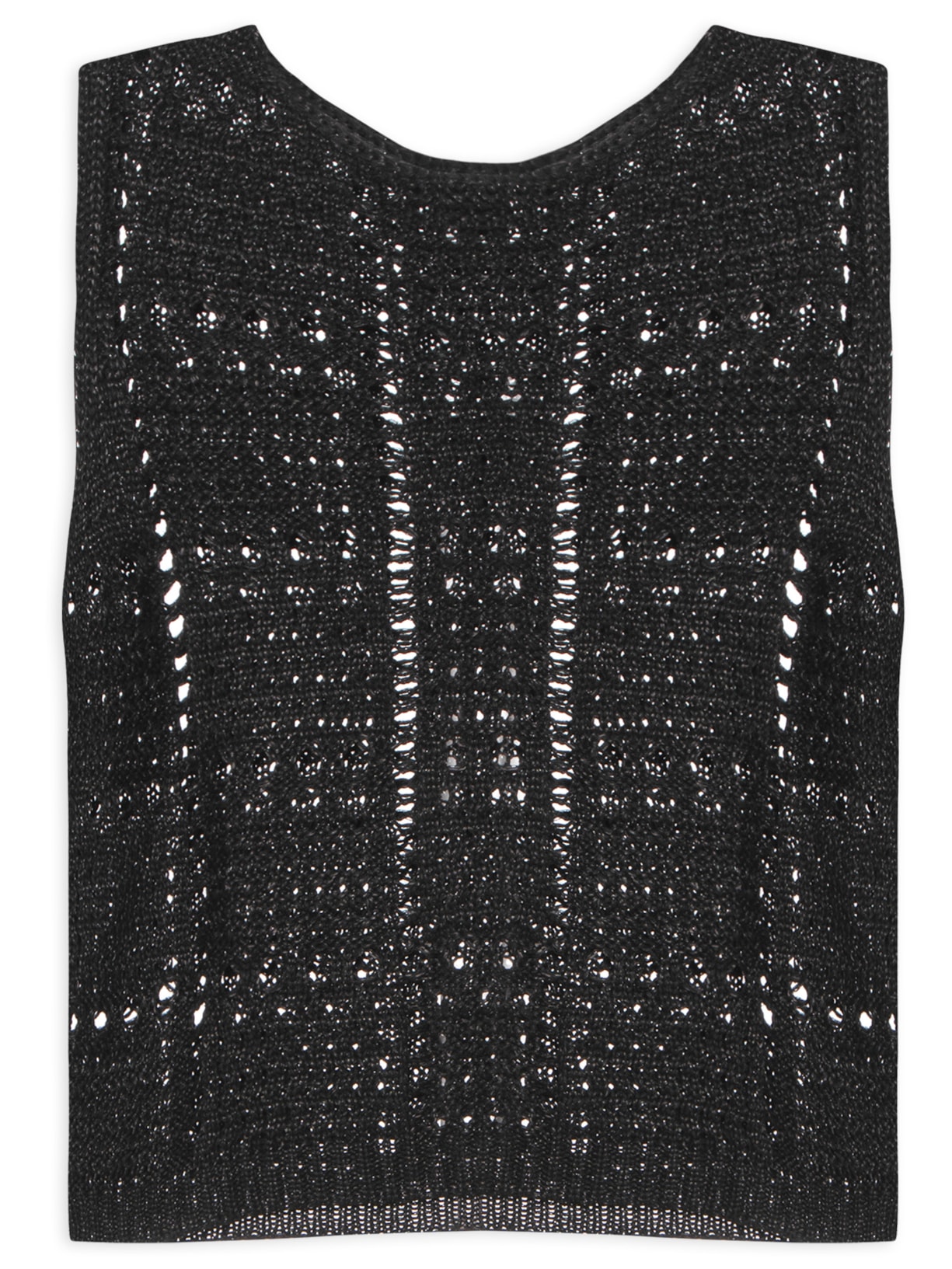 Blusa Feminina Tricot Cropped Crochet - Preto