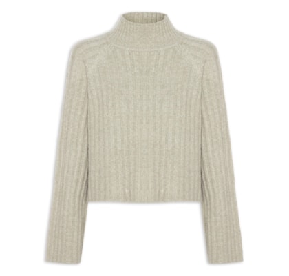 Blusa Feminina Tricot Cropped Gola Alta - Verde