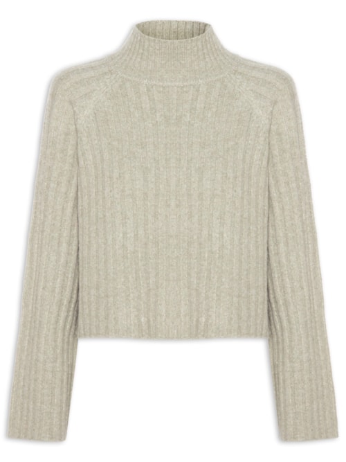 Blusa Feminina Tricot Cropped Gola Alta - Verde