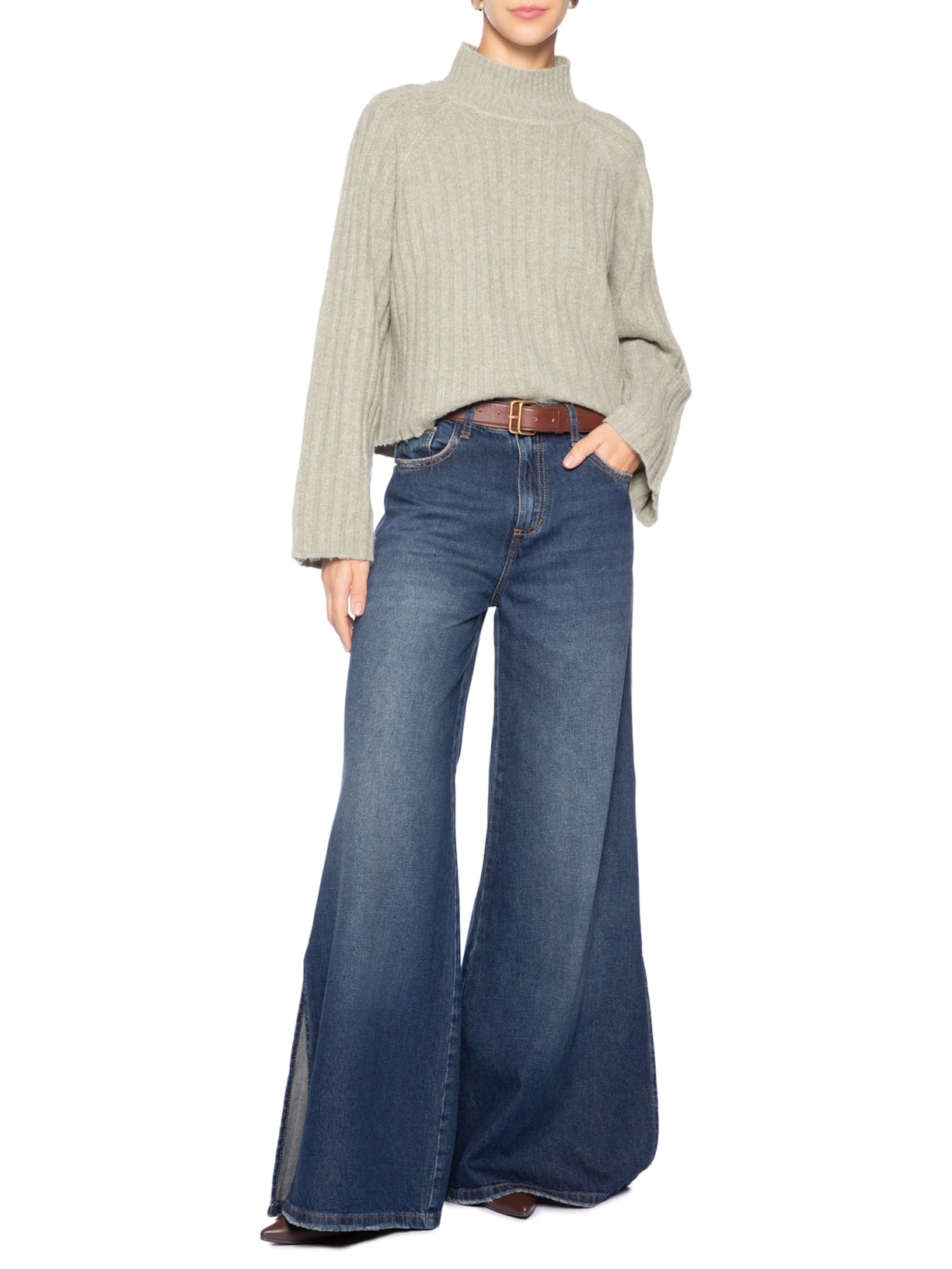 Blusa Feminina Tricot Cropped Gola Alta Verde Maria Filó