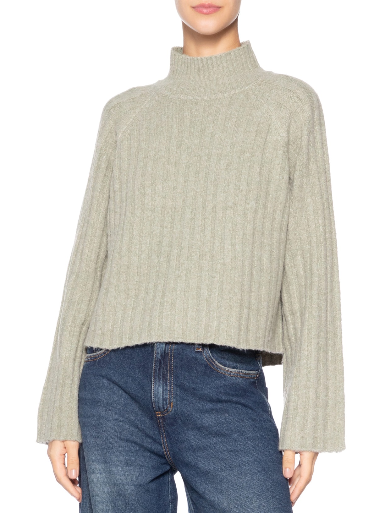 Blusa Feminina Tricot Cropped Gola Alta Verde Maria Filó