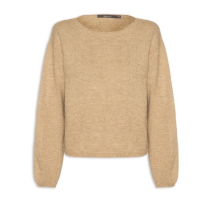 Blusa Feminina Tricot Cropped Gola Canoa - Bege