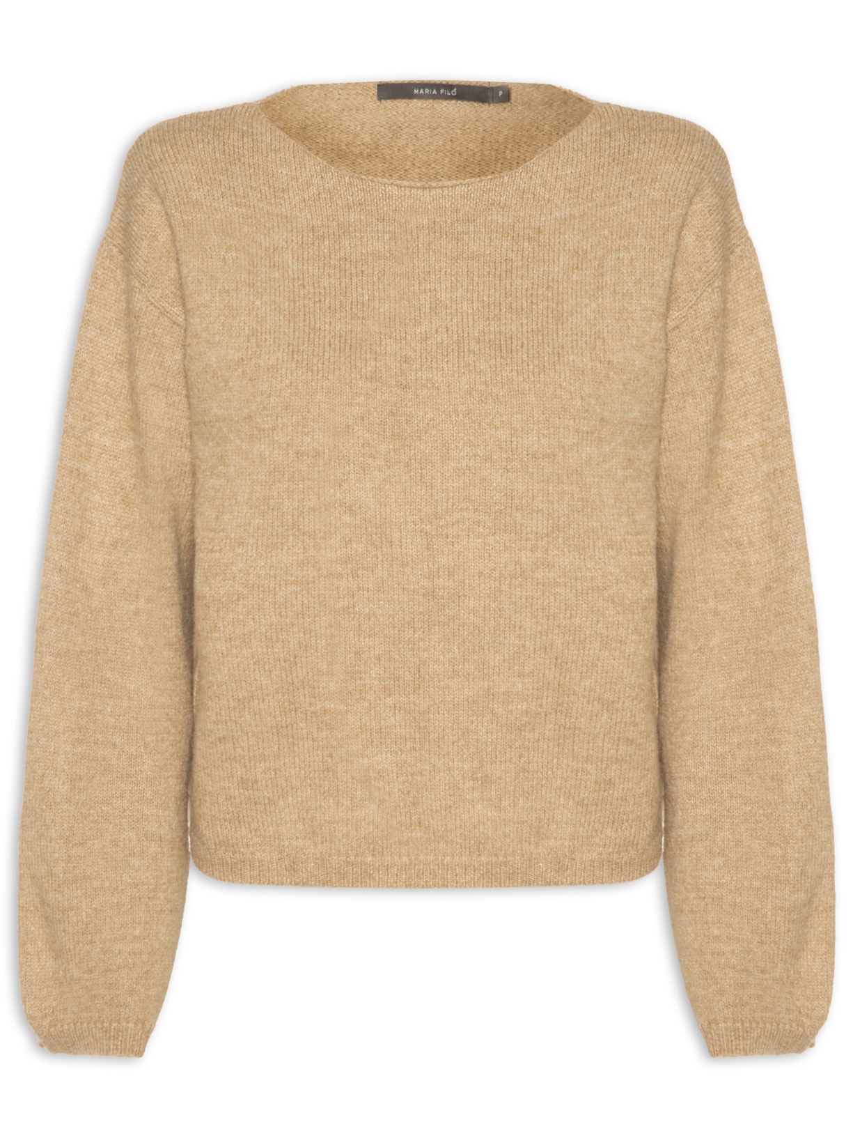 Blusa Feminina Tricot Cropped Gola Canoa - Bege