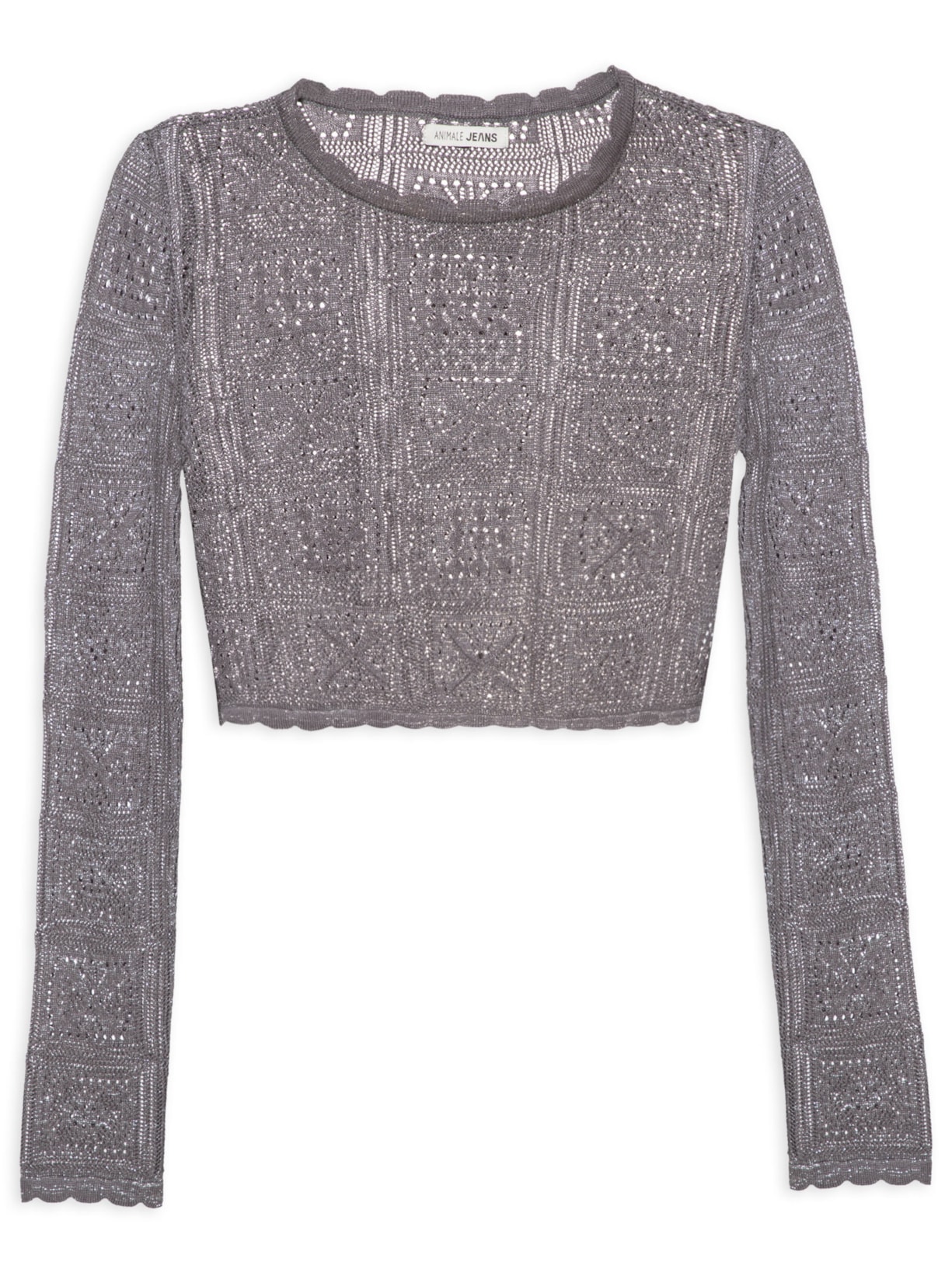 Blusa Feminina Tricot Cropped Lurex - Cinza