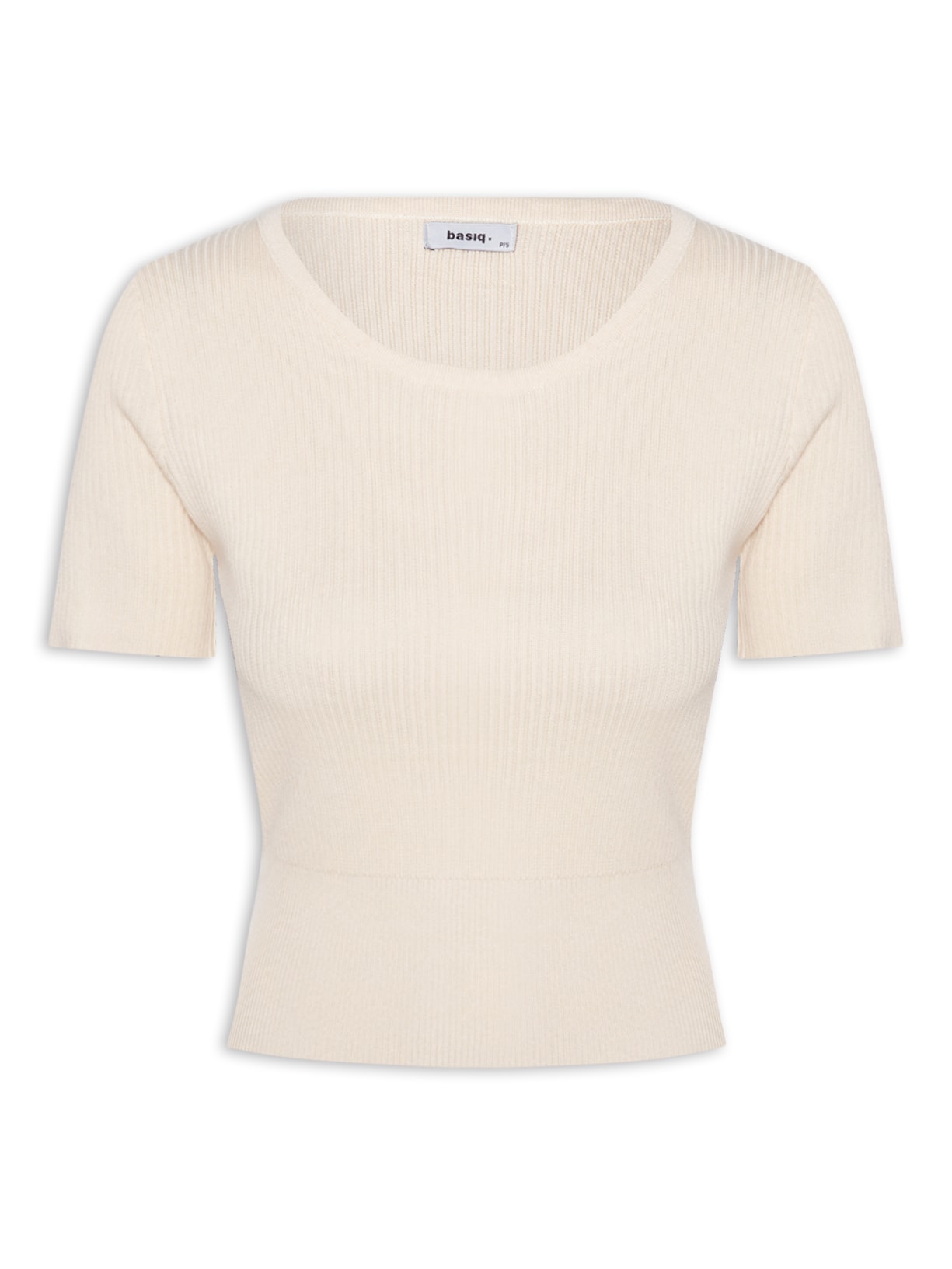 Blusa Feminina Tricot Cropped Manga Curta - Bege