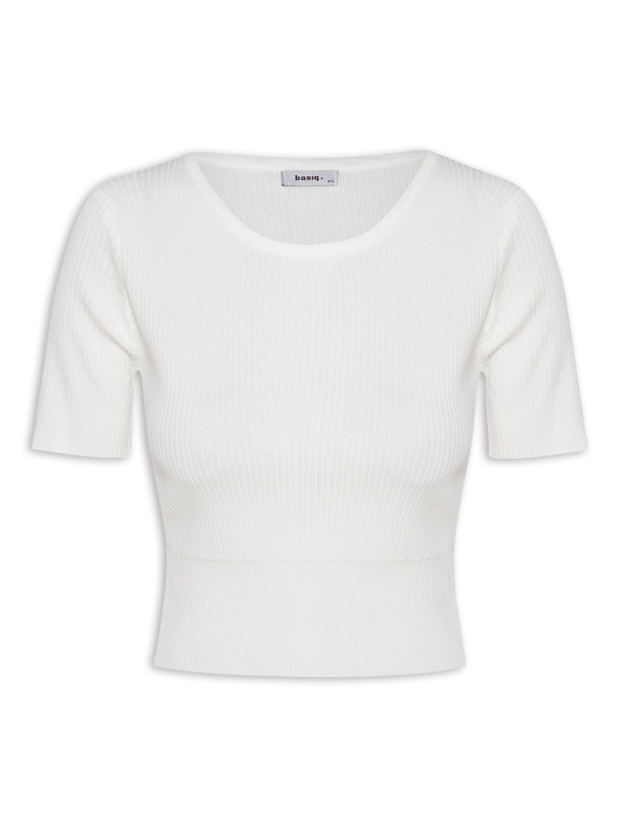 Blusa Feminina Tricot Cropped Manga Curta - Off White