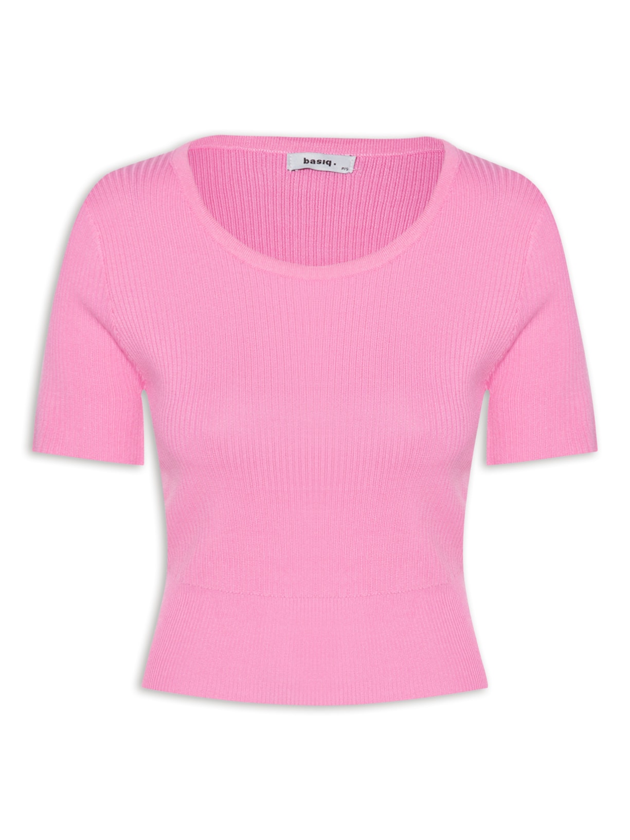 Blusa Feminina Tricot Cropped Manga Curta - Rosa