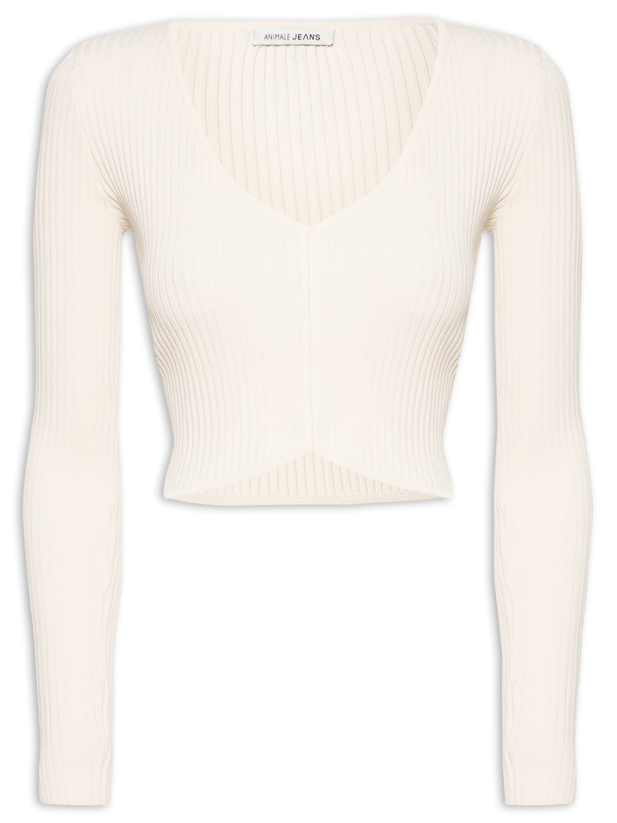 Blusa Feminina Tricot Cropped Manga Longa - Bege