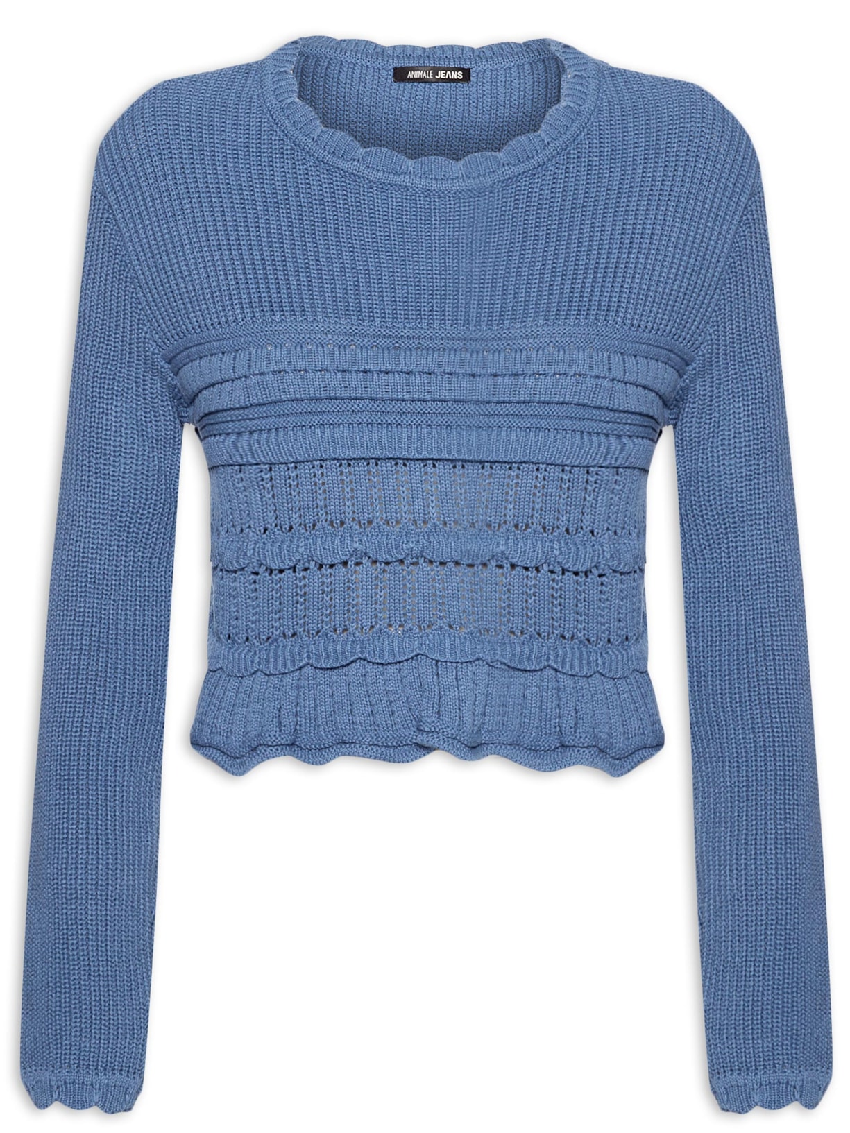 Blusa Feminina Tricot Cropped Texturas - Azul