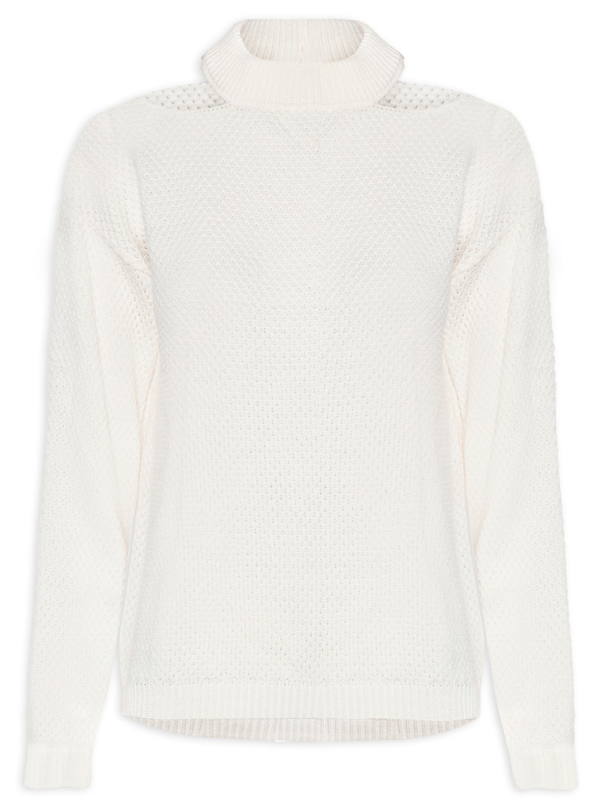 Blusa Feminina Tricot Cut Out Gola - Off White