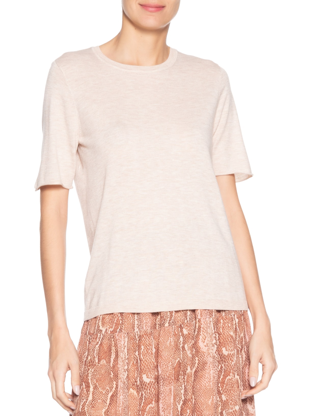 Blusa Feminina Tricot Decote Careca Bege Maria Filó