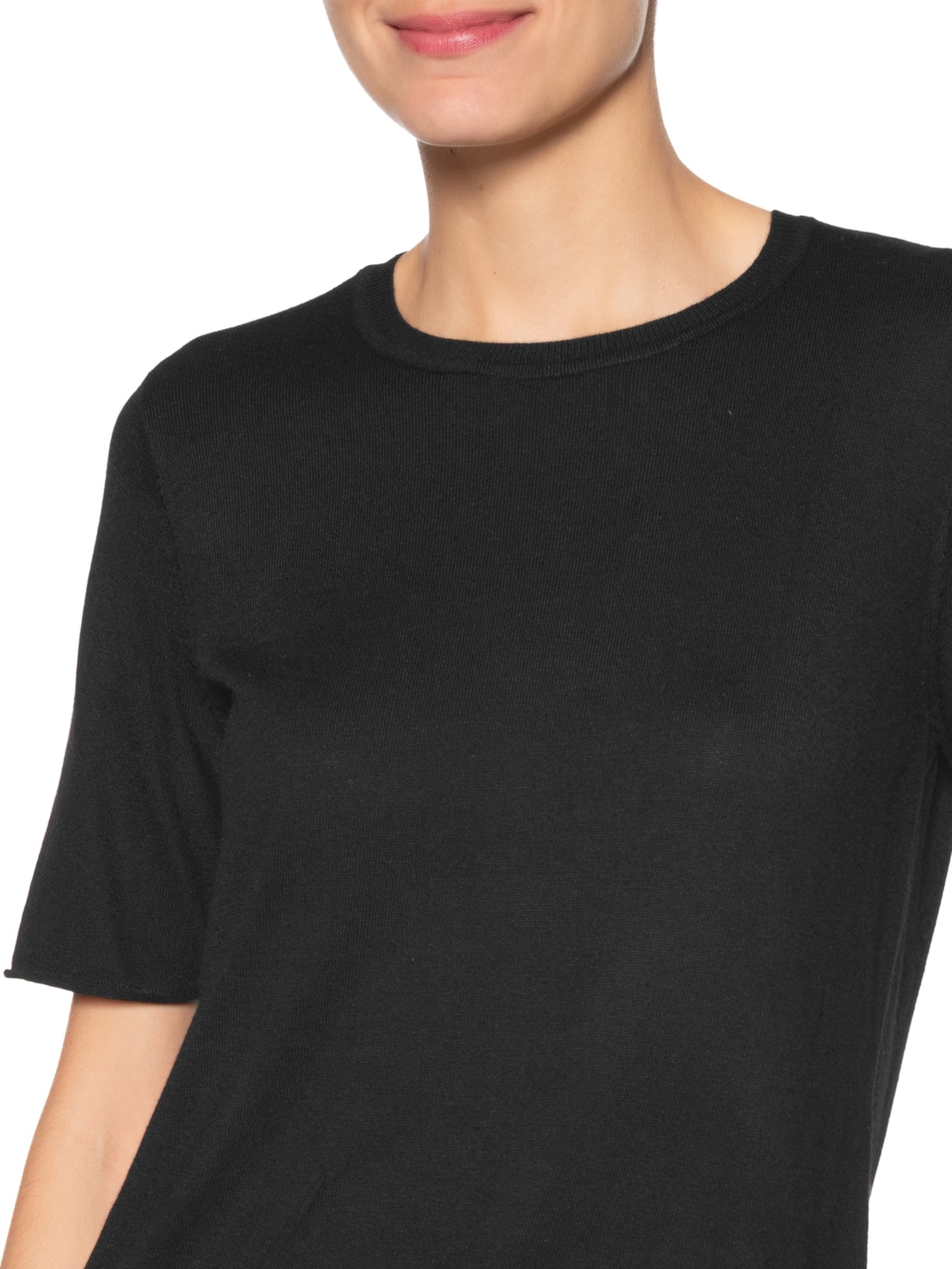 Blusa Feminina Tricot Decote Careca Preto Maria Filó