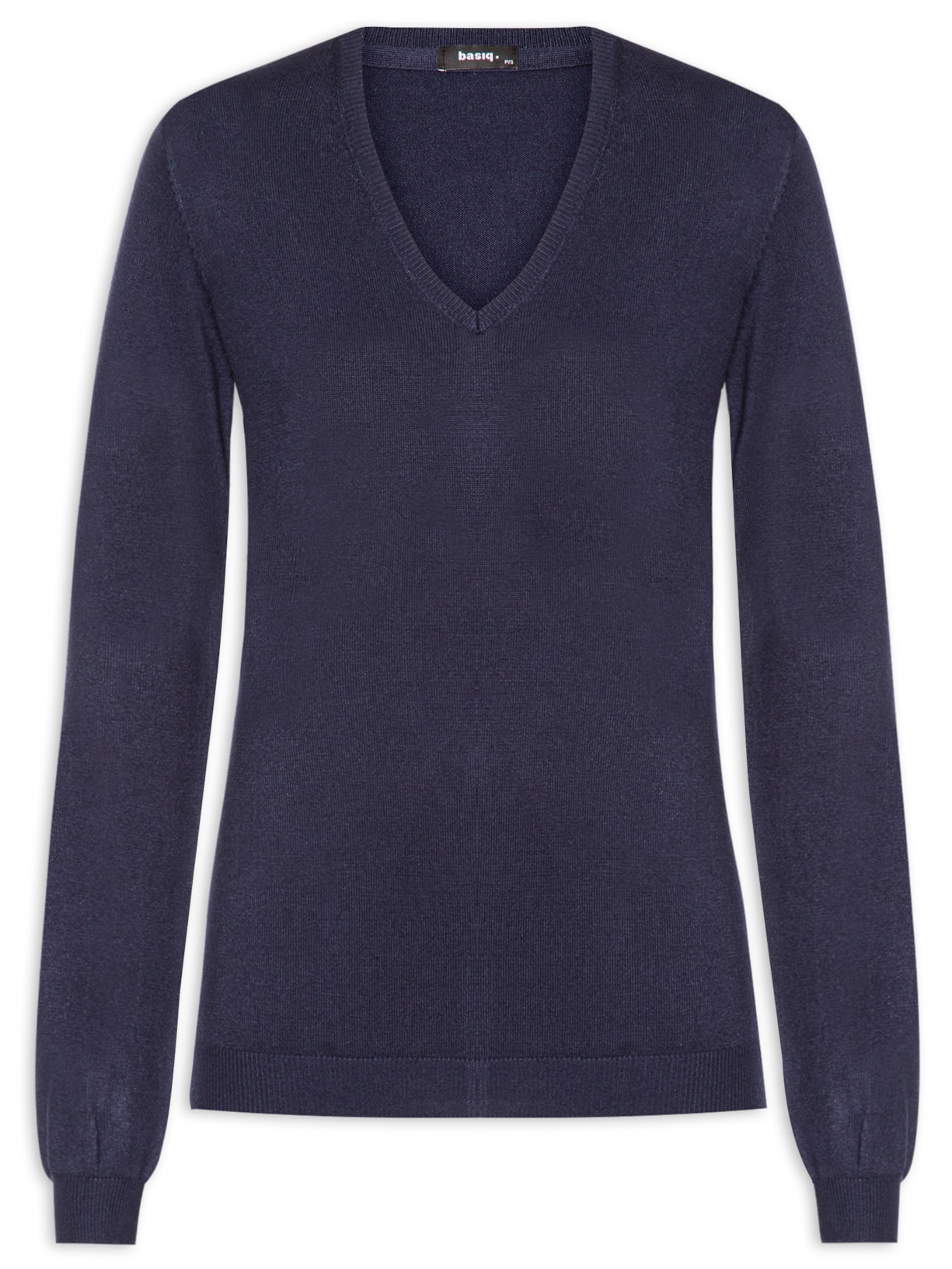 Blusa Feminina Tricot Decote Em V - Azul