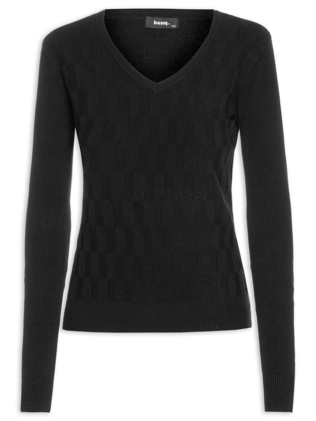 Blusa Feminina Tricot Decote Em V - Preto