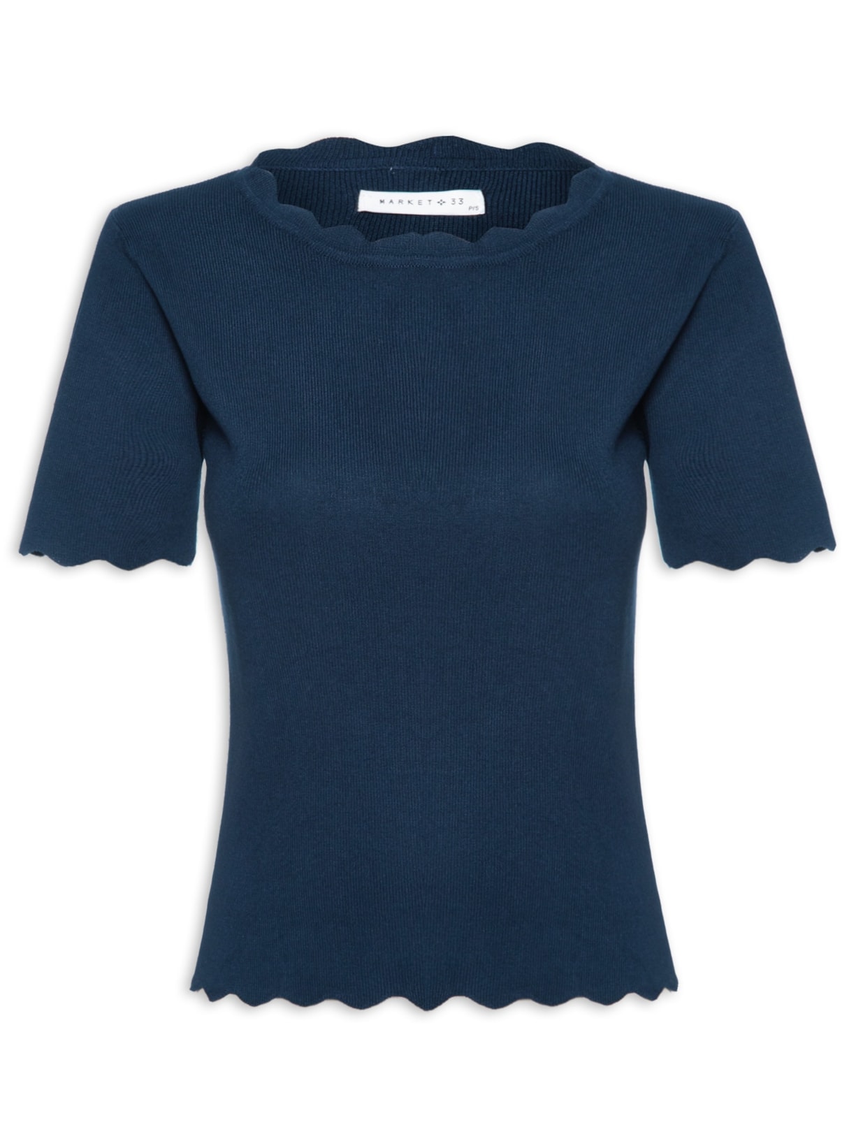 Blusa Feminina Tricot Decote Ondulado - Azul