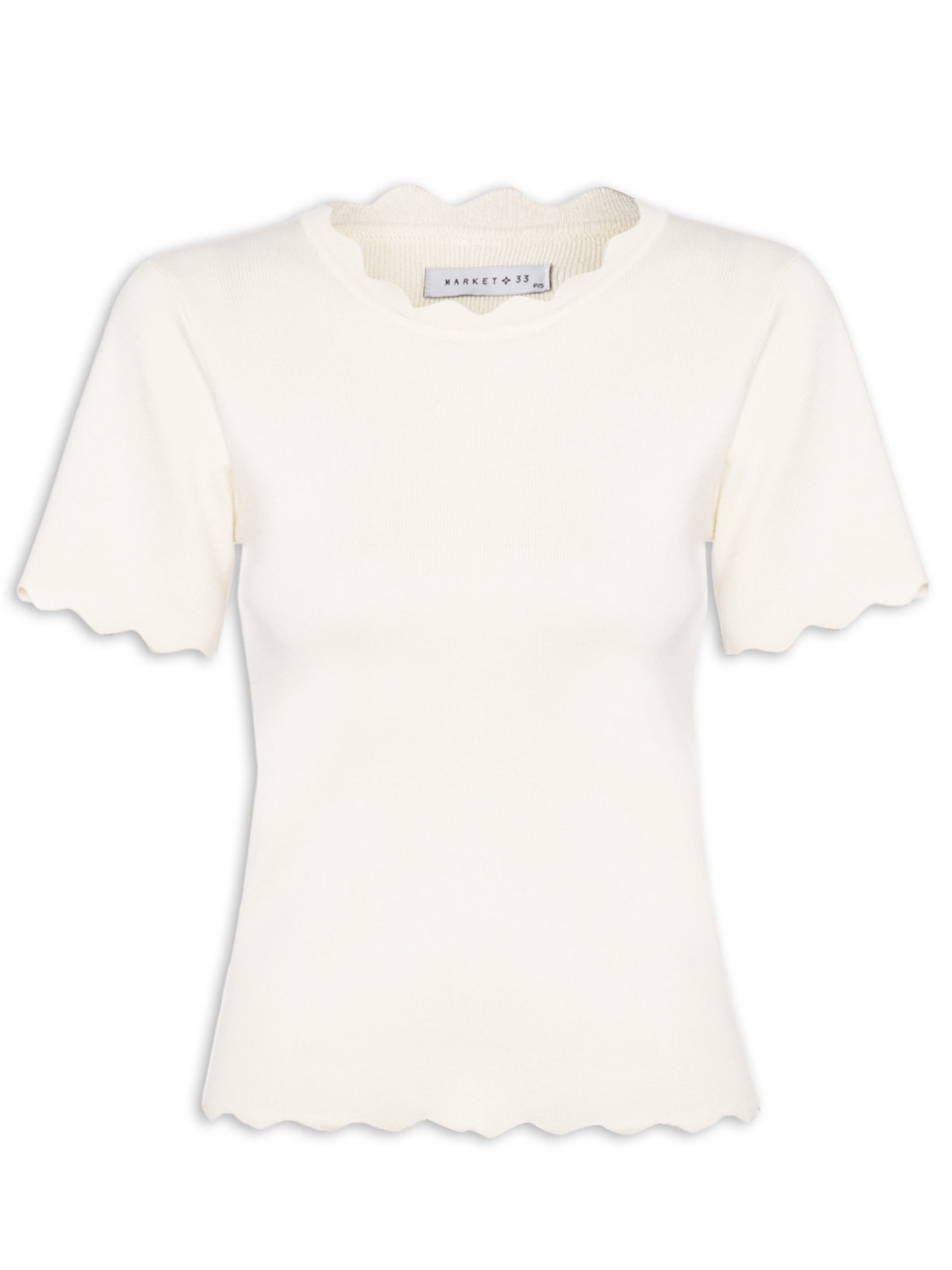 Blusa Feminina Tricot Decote Ondulado - Off White