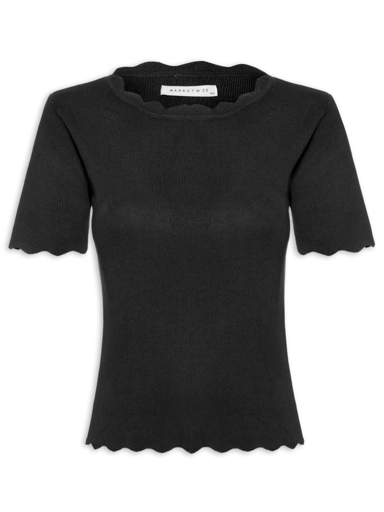 Blusa Feminina Tricot Decote Ondulado Preto Market 33