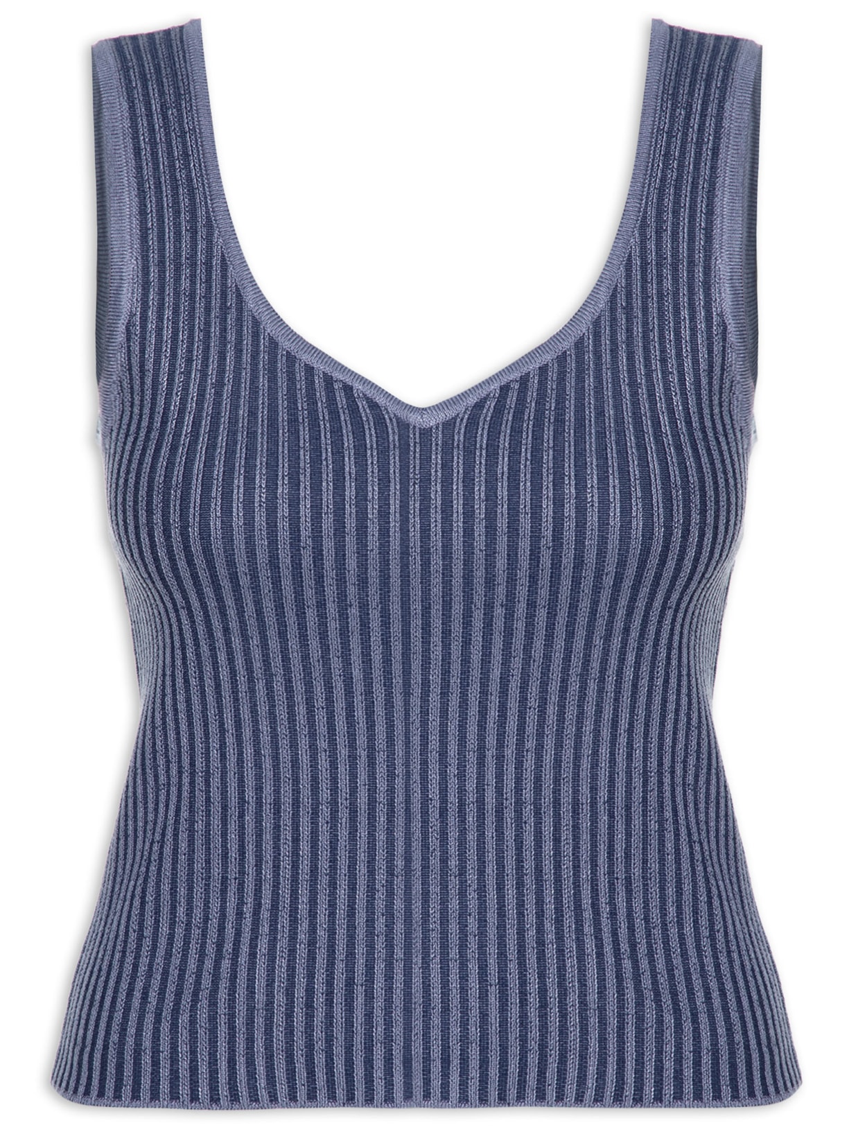 Blusa Feminina Tricot Decote V - Azul