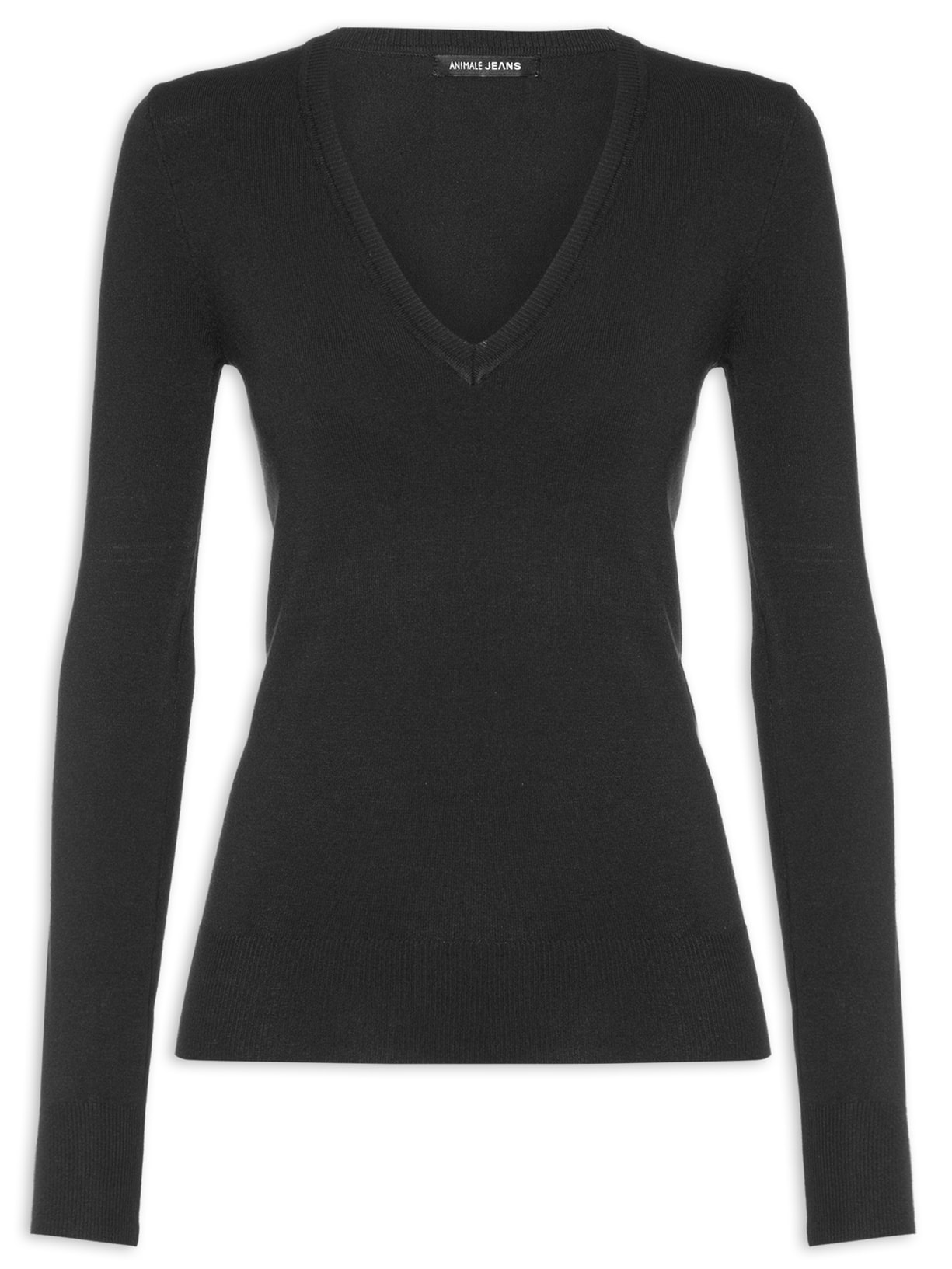 Blusa Feminina Tricot Decote V Manga Longa - Preto