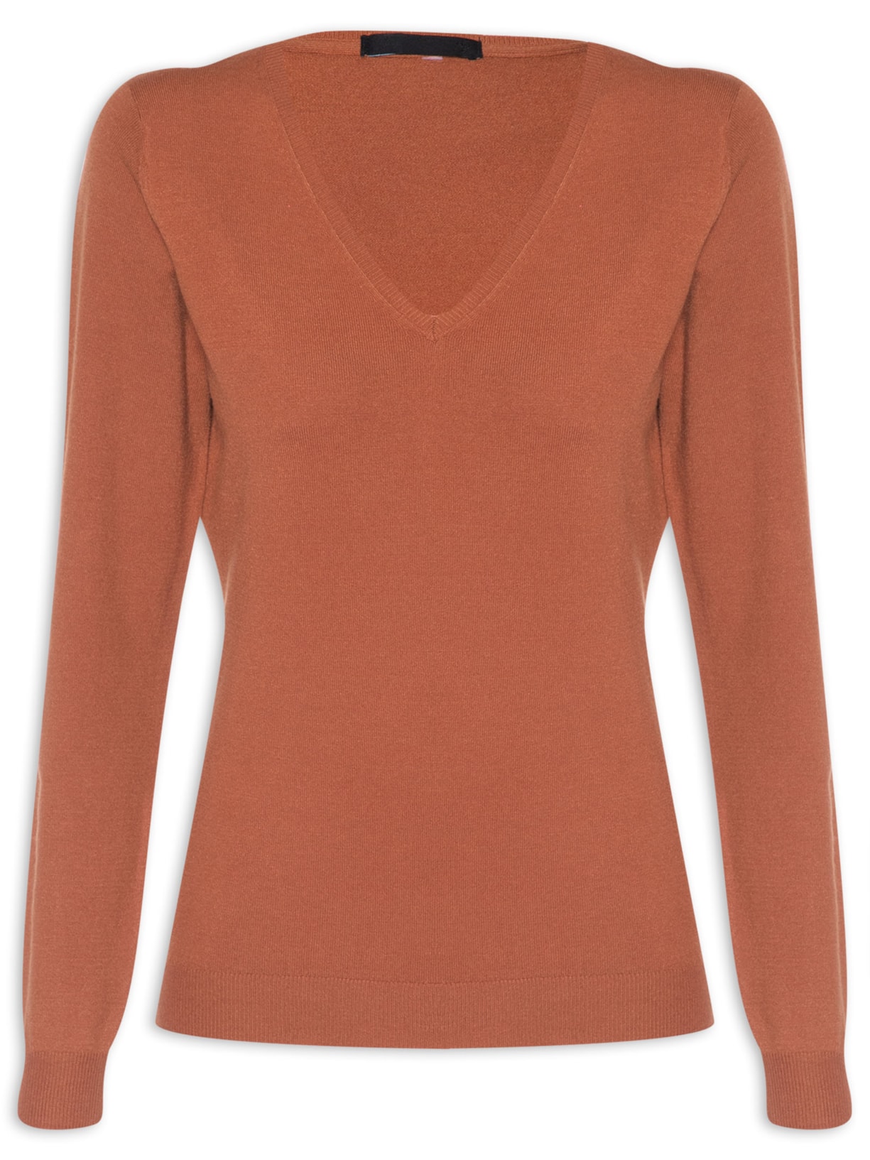 Blusa Feminina Tricot Decote V - Marrom
